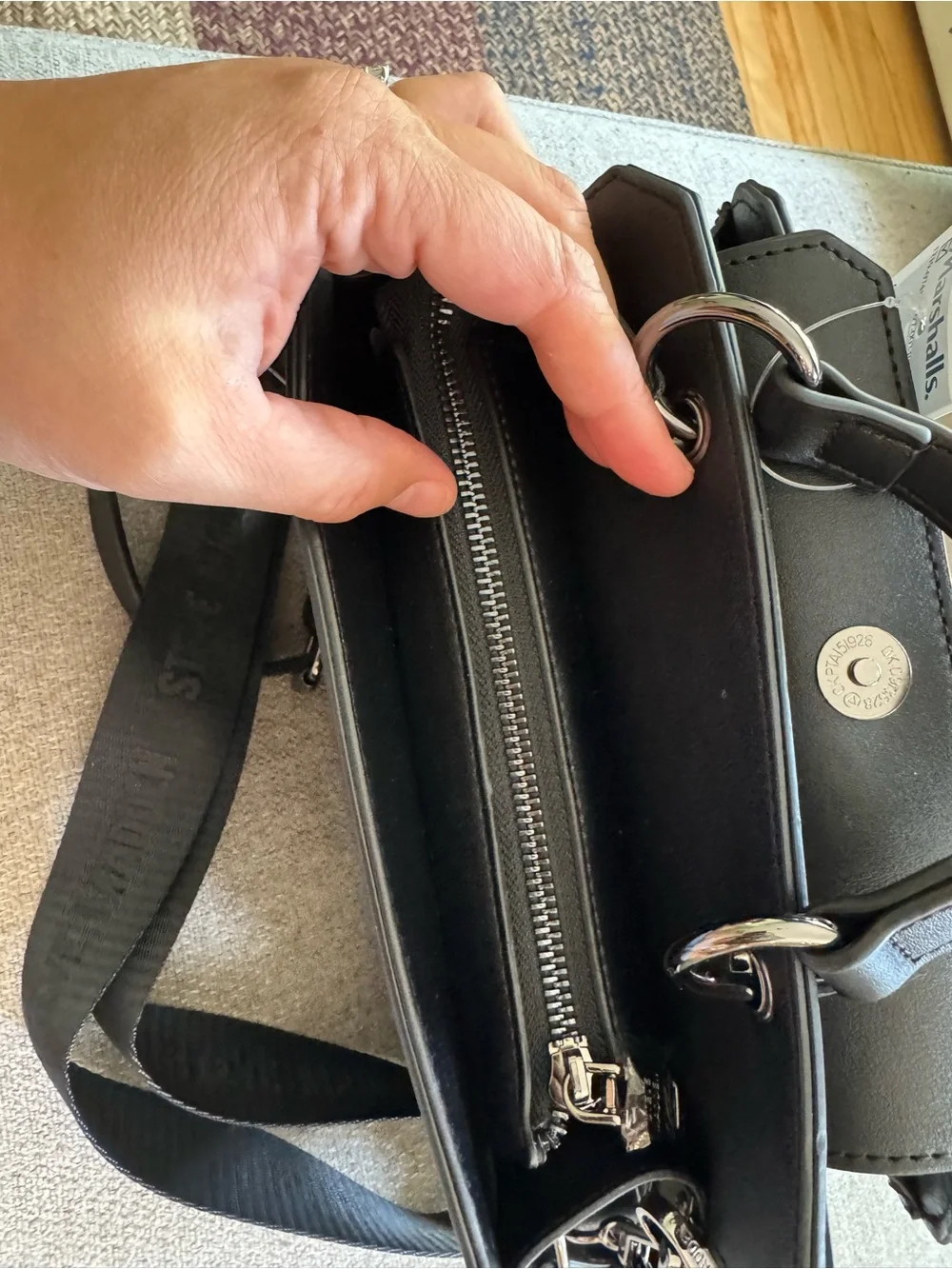 Steve Madden Spider Black Structured Messenger Bag with Coin Pouch